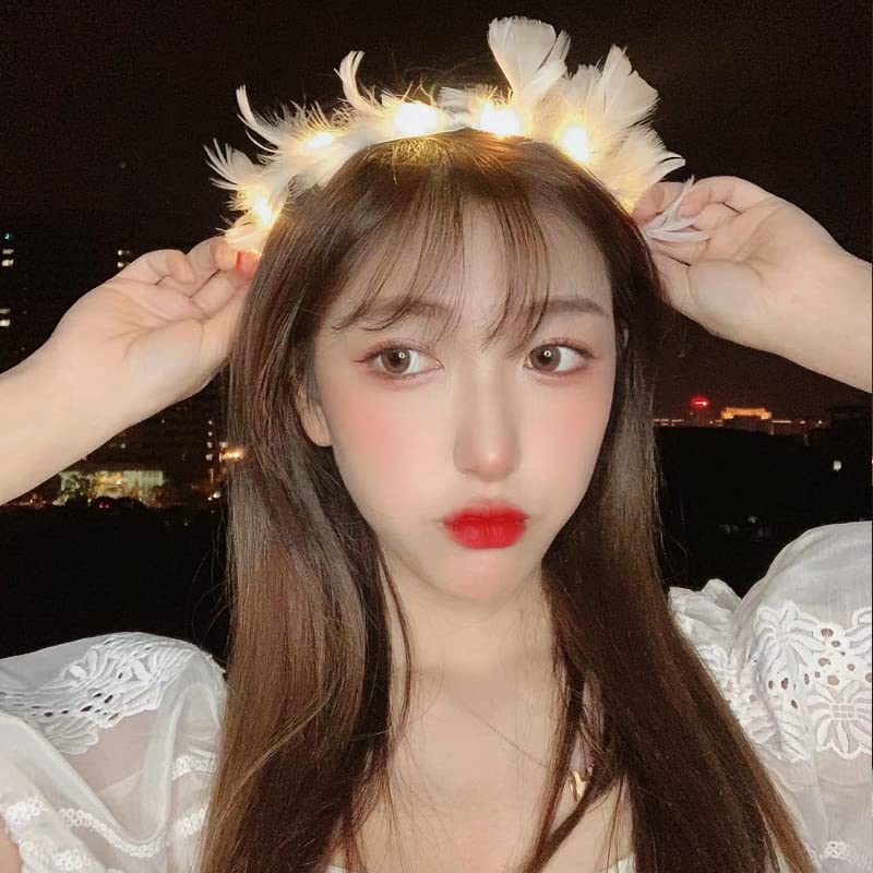 winvin LED Feather Wreath Crown Headband Light-Up Angel Halo Headband For Girl Women Festival Holiday Wedding Party Cosplay Supplies (Warm White) - Image 3